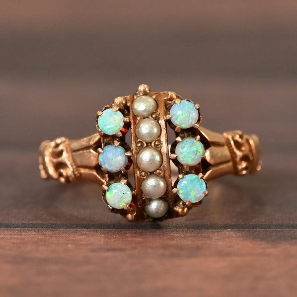 Victorian Opal & Seed Pearl Gold Ring
