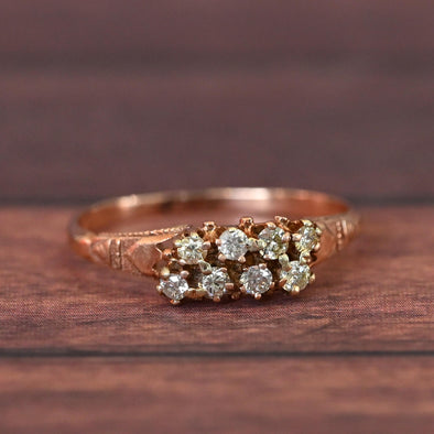 Vintage Two Row Diamond Rose Gold Cluster Ring