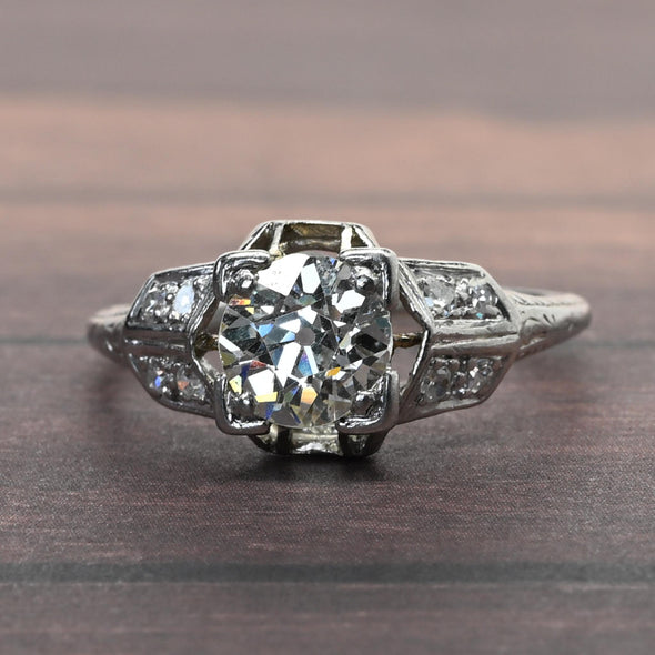 1.5ct Old Mine Cut Diamond Art Deco Platinum Engagement Ring