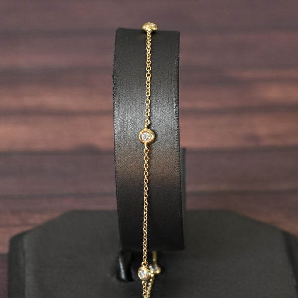 Diamonds by the Yard 5 Stone Round Diamond 14k Yellow Gold Bracelet Anklet
