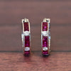 Ruby and Diamond Huggies 18k White Gold Hoop Earrings