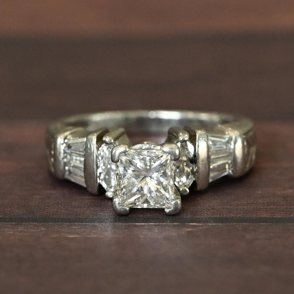 1.83ctw Princess Cut Diamond Platinum Engagement Ring w IGI