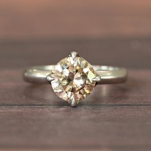 Art Deco 1.68ct Old European Cut Light Brown Diamond Platinum Solitaire Ring