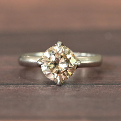 Art Deco 1.68ct Old European Cut Light Brown Diamond Platinum Solitaire Ring