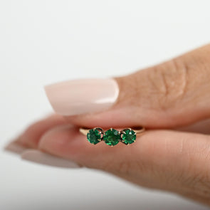Victorian 10K Yellow Gold Antique Green Glass Three Stone Ring