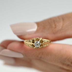 Victorian 1/2 Ct Old Mine Cut Diamond Antique 14K Yellow Gold Belcher Ring