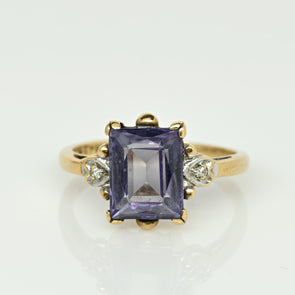 Vintage 10K Gold Ballpark Blue Emerald Cut Synthetic Sapphire