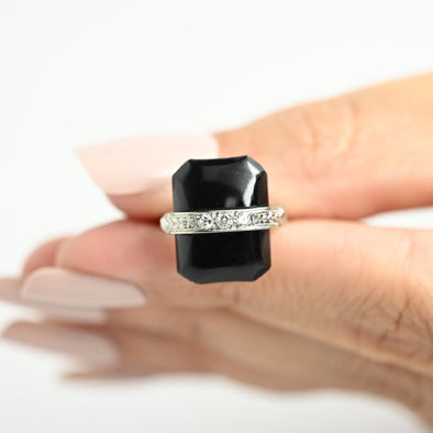 Vintage 18K Black Onyx and Diamond Ring