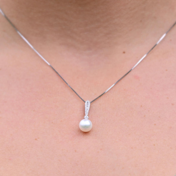 14K Dropped Pearl and Diamond Necklace