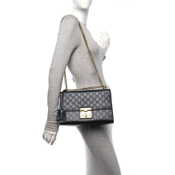Gucci Guccissima Medium Padlock Shoulder Bag Black