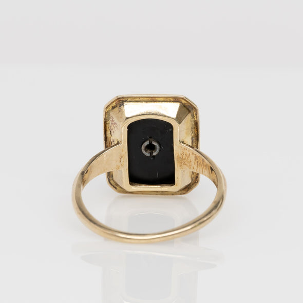 Vintage Onyx with Diamond Accent Yellow Gold Ring