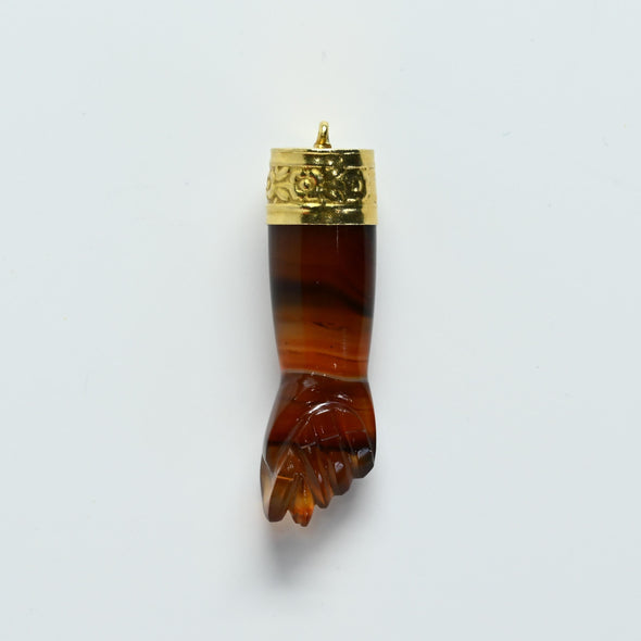 Vintage Agate Figa 18K Yellow Gold Charm Pendant