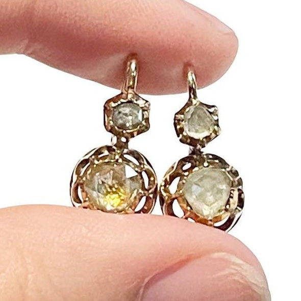 Antique Victorian Foil Back Rose Cut Diamond Vintage Dangle Earrings