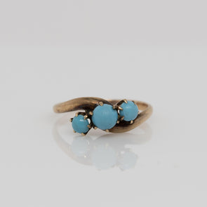 Victorian Turquoise Three Stone Yellow Gold Vintage Ring