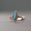 Victorian Rose Gold Turquoise and Seed Pearl Navette Ring