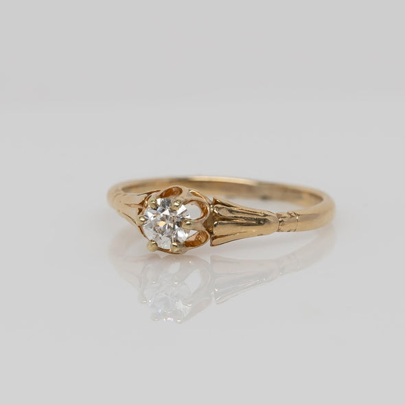 Victorian Buttercup Solitaire Diamond Engagement Ring Yellow Gold