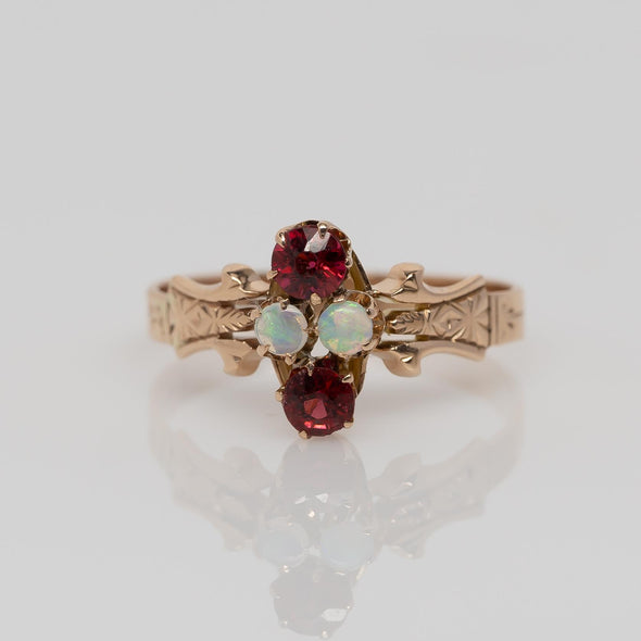 Victorian Rose Gold Opal and Ruby Ring