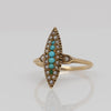 Victorian Rose Gold Turquoise and Seed Pearl Navette Ring