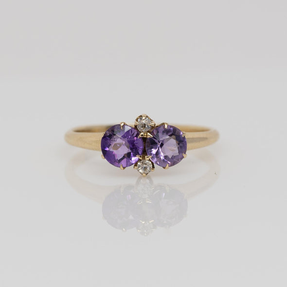 Victorian Amethyst and Diamond Ring Yellow Gold