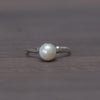 Art Deco Pearl Solitaire 18k White Gold Filigree Ring