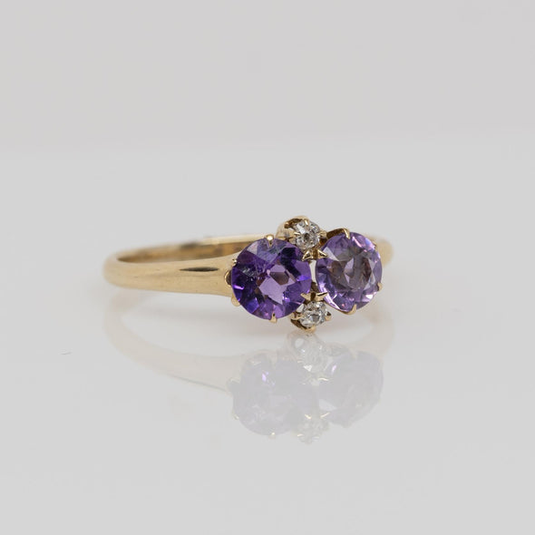 Victorian Amethyst and Diamond Ring Yellow Gold