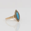 Victorian Rose Gold Turquoise and Seed Pearl Navette Ring