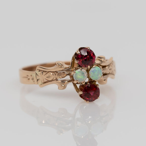 Victorian Rose Gold Opal and Ruby Ring