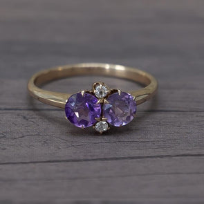 Victorian Amethyst and Diamond Ring Yellow Gold