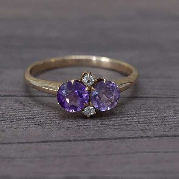 Victorian Amethyst and Diamond Ring Yellow Gold