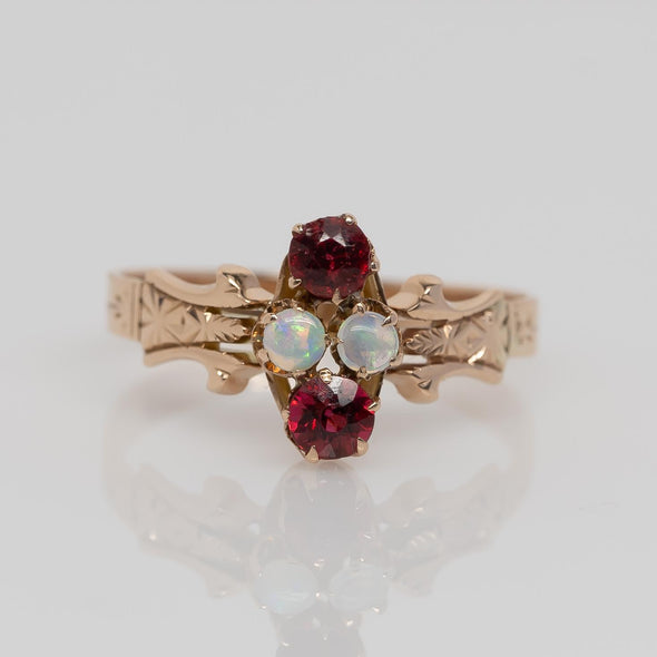 Victorian Rose Gold Opal and Ruby Ring