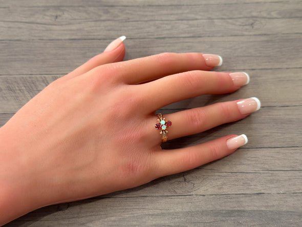 Victorian Rose Gold Opal and Ruby Ring