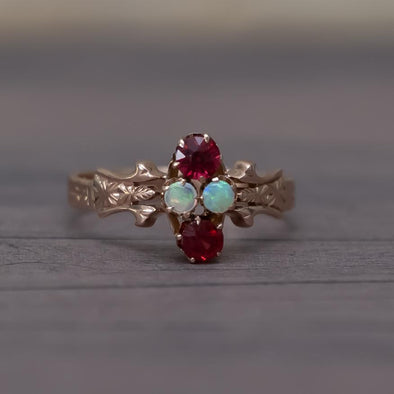 Victorian Rose Gold Opal and Ruby Ring