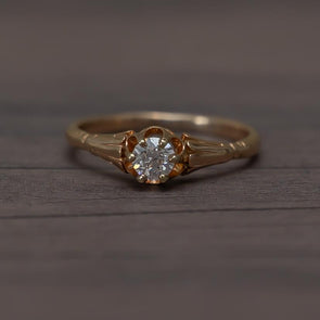 Victorian Buttercup Solitaire Diamond Engagement Ring Yellow Gold