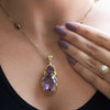 Art Deco Amethyst Oval Leaf Motif Yellow & Green Gold Station Necklace