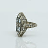 Art Deco Aquamarine & Diamond Shield Ring 14k White Gold Filigree