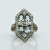 Art Deco Aquamarine & Diamond Shield Ring 14k White Gold Filigree