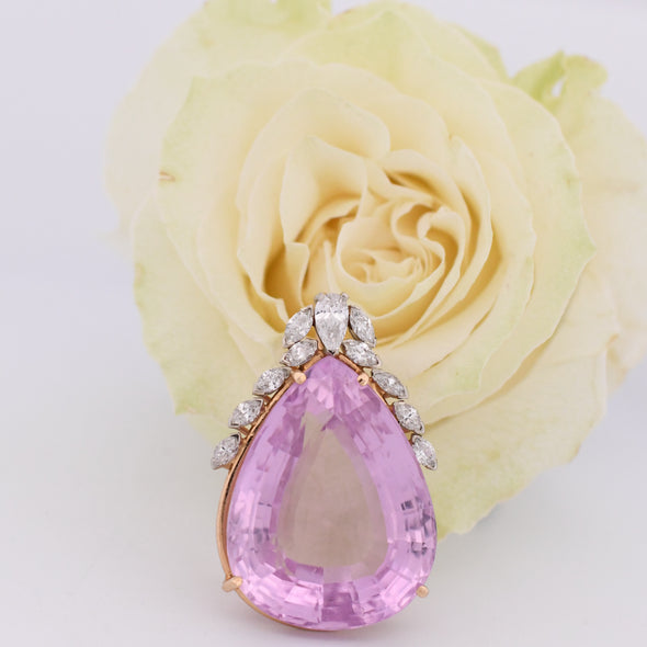 107.5CT Pear Cut Kunzite pendant with Diamond Crown - N-723AXTX-G