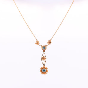 Circa 1920's Art Deco Blue Zircon Floral Necklace - N-623HAP1-N