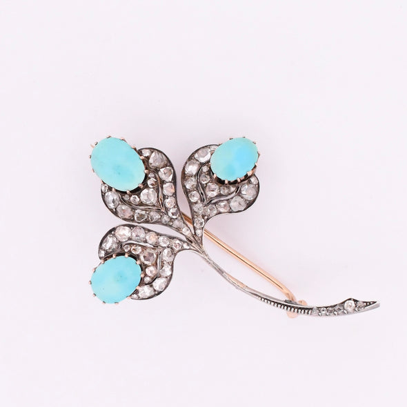 Circa 1920's Turquoise Cabochon and Diamond Brooch P-623CPTX1-N