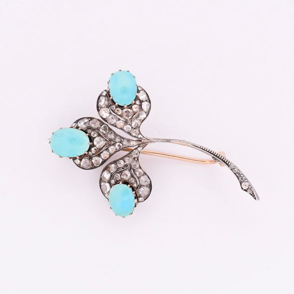 Circa 1920's Turquoise Cabochon and Diamond Brooch P-623CPTX1-N