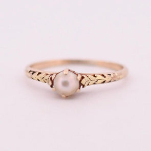 Petite Art Nouveau 10K Gold Pearl Solitaire Ring - R-523RT4-G65