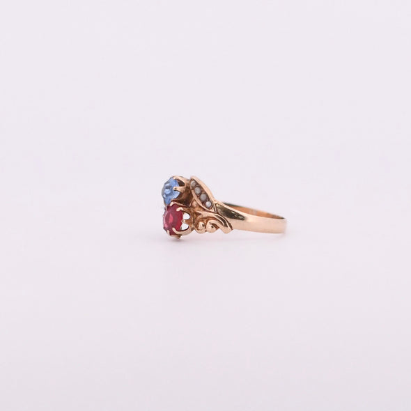 Victorian Blue and Red Gemstone Two-Stone Birthstone Ring R-623CTP-G675