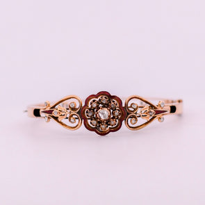Circa 1800's 14K Rose Gold Diamond and Enamel Bracelet - B-623OXP-N