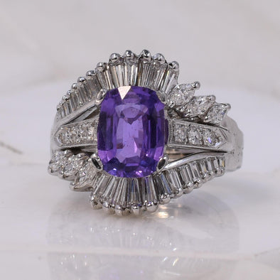 2.84ct Madagascar No Heat Purple Sapphire Platinum Diamond Wrapped Cocktail Ring