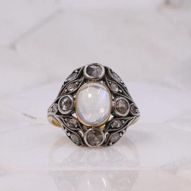 Victorian Moonstone and Rose Cut Diamond Ring