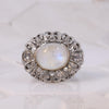 1910's Edwardian 18K 5Ct Moonstone Antique Filigree with Diamond Halo Ring