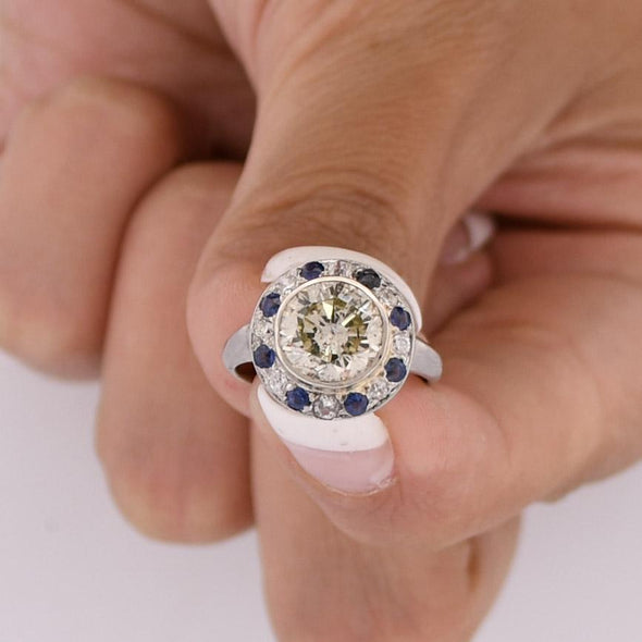 Palladium 2.44 CTW Diamond and Sapphire Vintage Ring