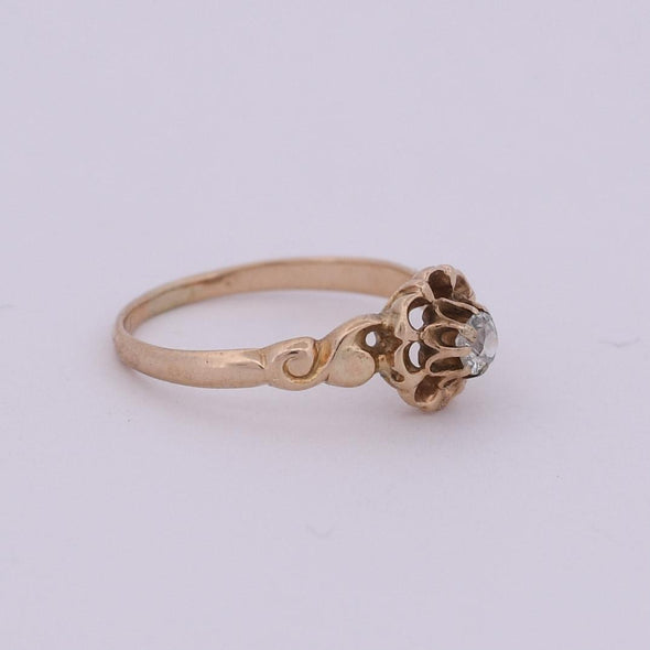 Circa 1900's Victorian Buttercup Style 14K Yellow Gold Vintage Solitaire Ring