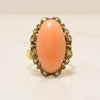 Victorian 18K Yellow Gold Angel Skin Coral and Diamond Ring