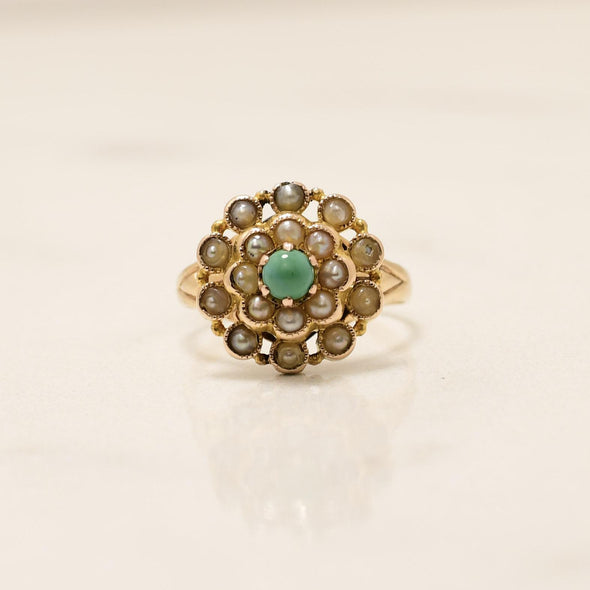 Victorian Pearl and Turquoise Vintage Cluster Ring